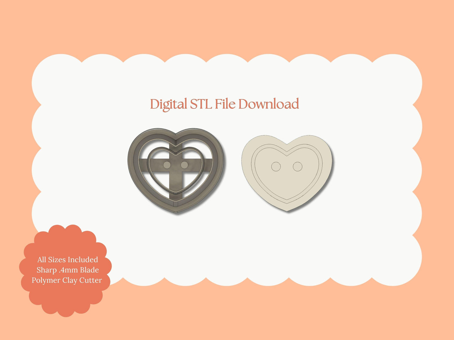 Heart Button No. 2 Clay Cutter | Heart Button No. 2 STL File – Digital Craft Cutter for Cute Earrings and DIY Sewing Projects
