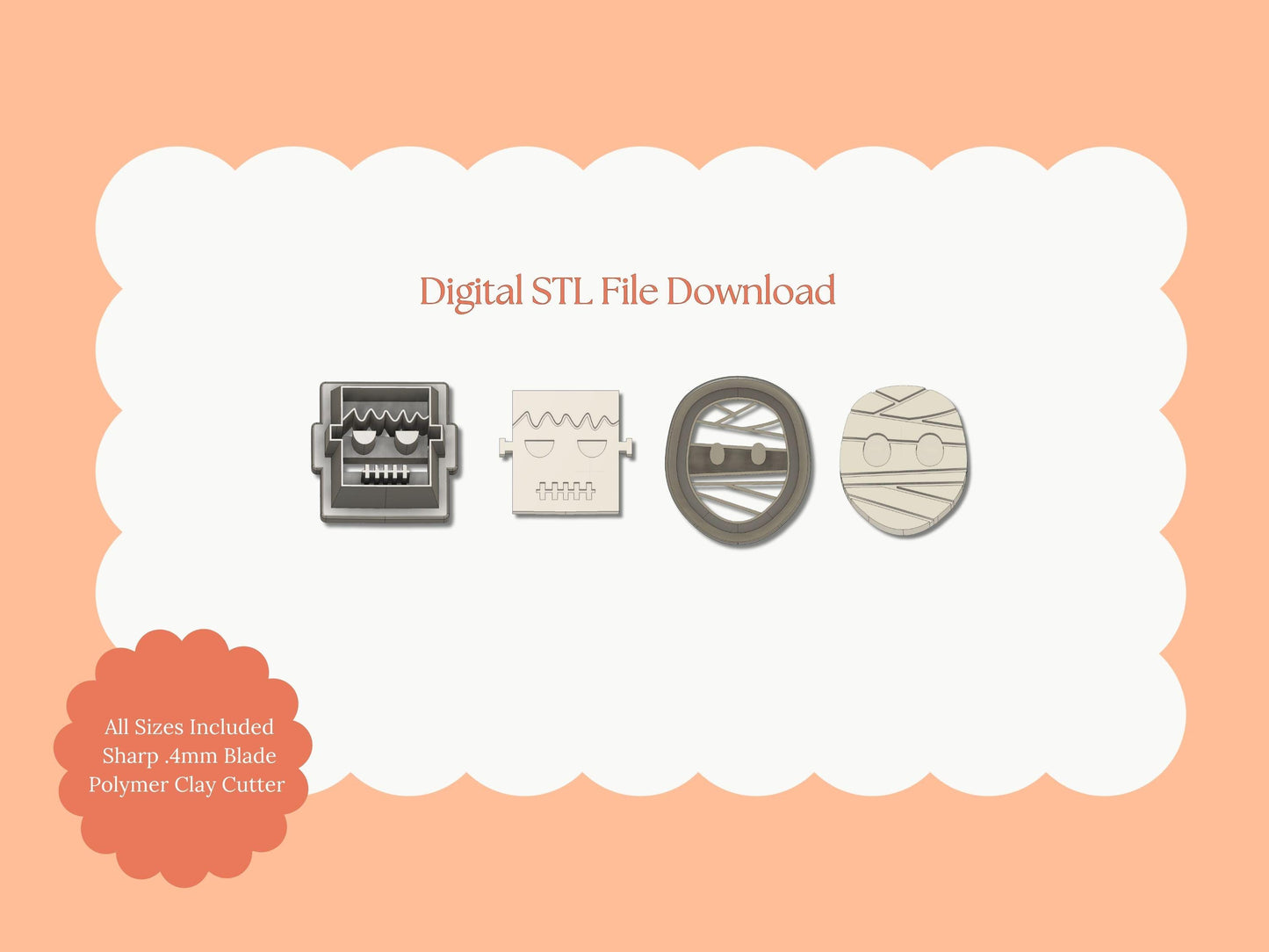 Frankenstein and Mummy Monster Duo Clay Cutter Set | Monster STL File – Digital Halloween Cutter Set for Spooky Earrings & Haunted Crafts