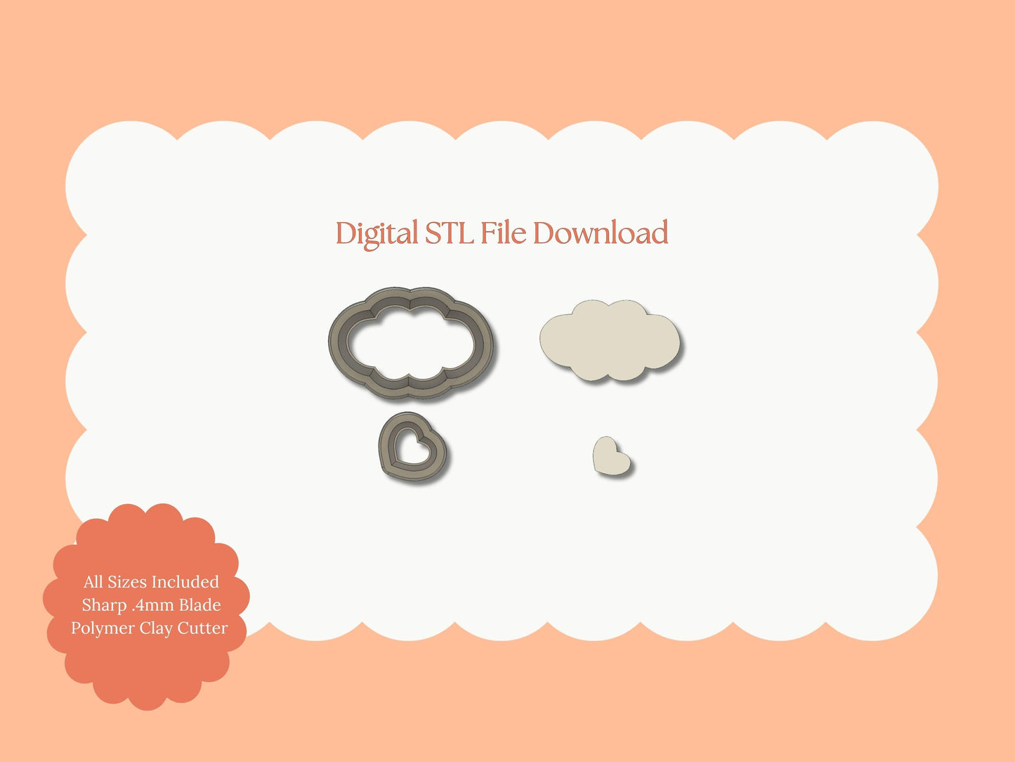 Cloud with Dangling Hearts Clay Cutter | Cloud with Hearts STL File – Digital Whimsical Cutter for Cute Earrings & Fun Clay Crafts