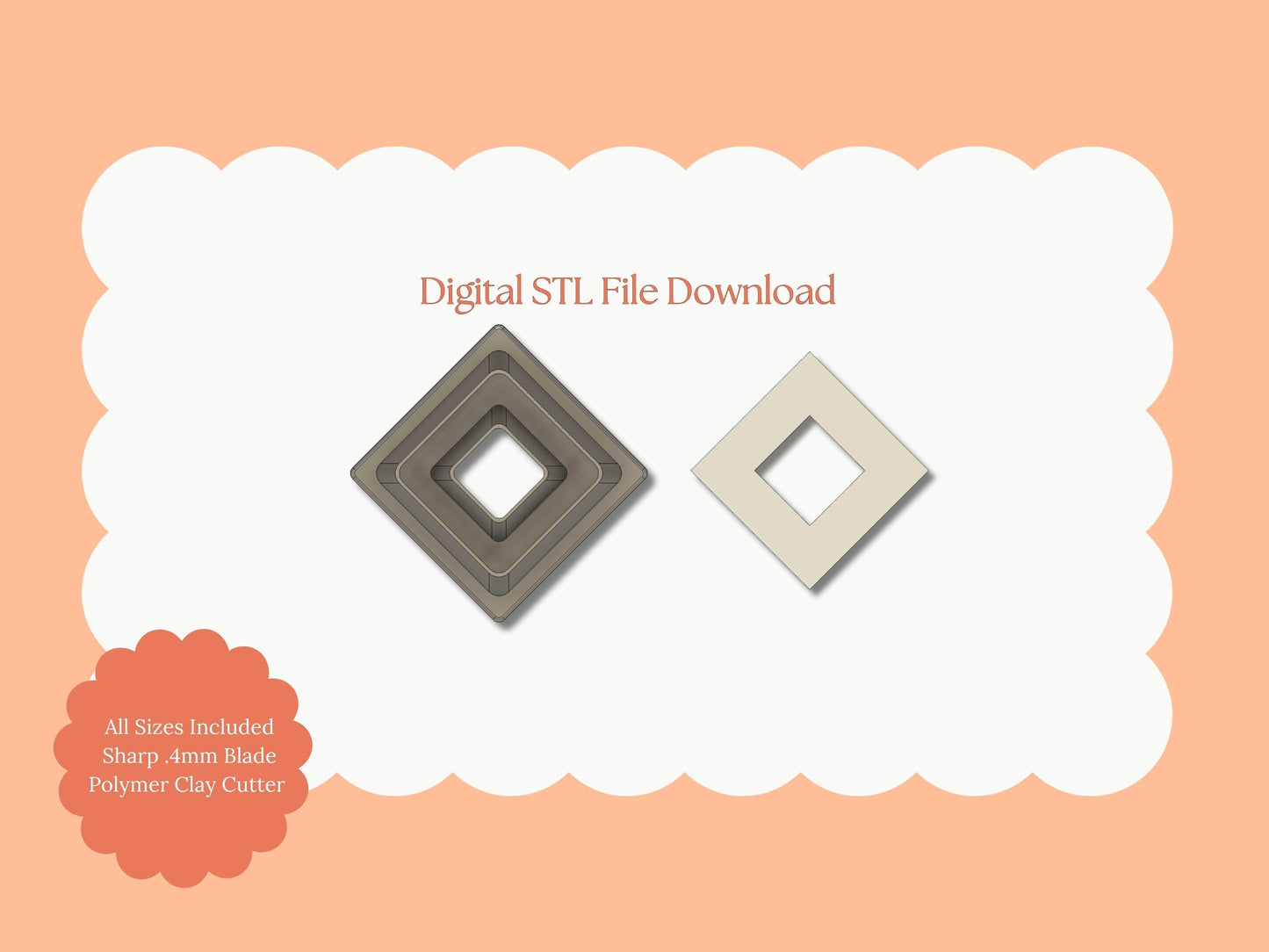 Diamond Cutout Dangle Clay Cutter | Diamond Cutout STL File – Digital Statement Cutter for Chic Earrings & Elegant Clay Crafts