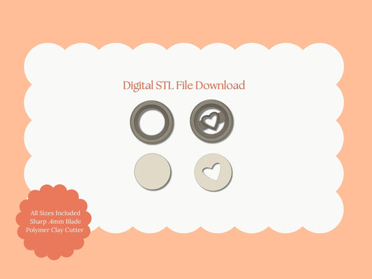 Round Heart Cookie Emboss Clay Cutter | Round Heart Cookie STL File – Digital Valentine's Cutter with Embossed Design for Cute Earrings