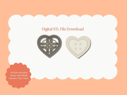 Heart Button No. 1 Clay Cutter | Heart Button STL File – Digital Sewing Cutter for Cute Earrings and Craft DIY