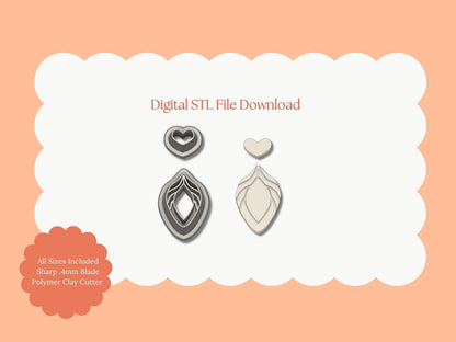 Heart Dangle No. 3 Clay Cutter | Heart Dangle No. 3 STL File – Digital Romantic Cutter for Valentine Earrings & DIY Love Crafts