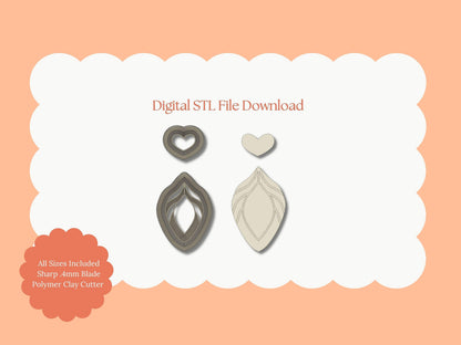 Heart Dangle No. 3 Clay Cutter | Heart Dangle No. 3 STL File – Digital Romantic Cutter for Valentine Earrings & DIY Love Crafts
