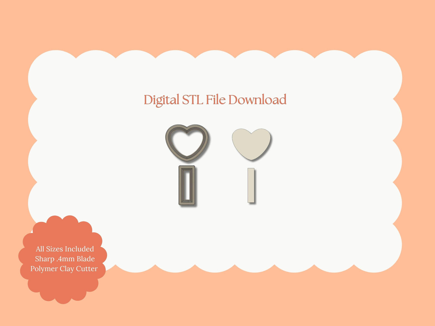 Heart Lollipop Clay Cutter | Heart Lollipop STL File – Digital Valentine Candy Cutter for Sweet Earrings and Cute Crafts