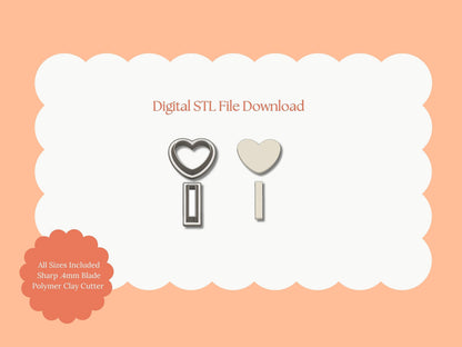 Heart Lollipop Clay Cutter | Heart Lollipop STL File – Digital Valentine Candy Cutter for Sweet Earrings and Cute Crafts