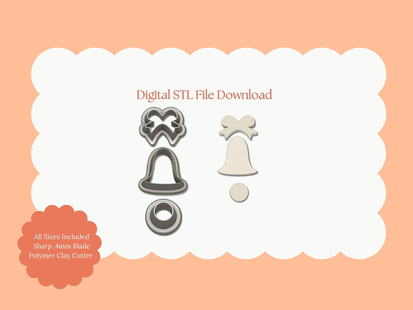 Christmas Bell Set Clay Cutter | Christmas Bell STL File – Digital Holiday Cutter for Festive Earrings and Winter Accessories