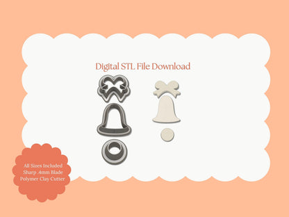 Christmas Bell Set Clay Cutter | Christmas Bell STL File – Digital Holiday Cutter for Festive Earrings and Winter Accessories