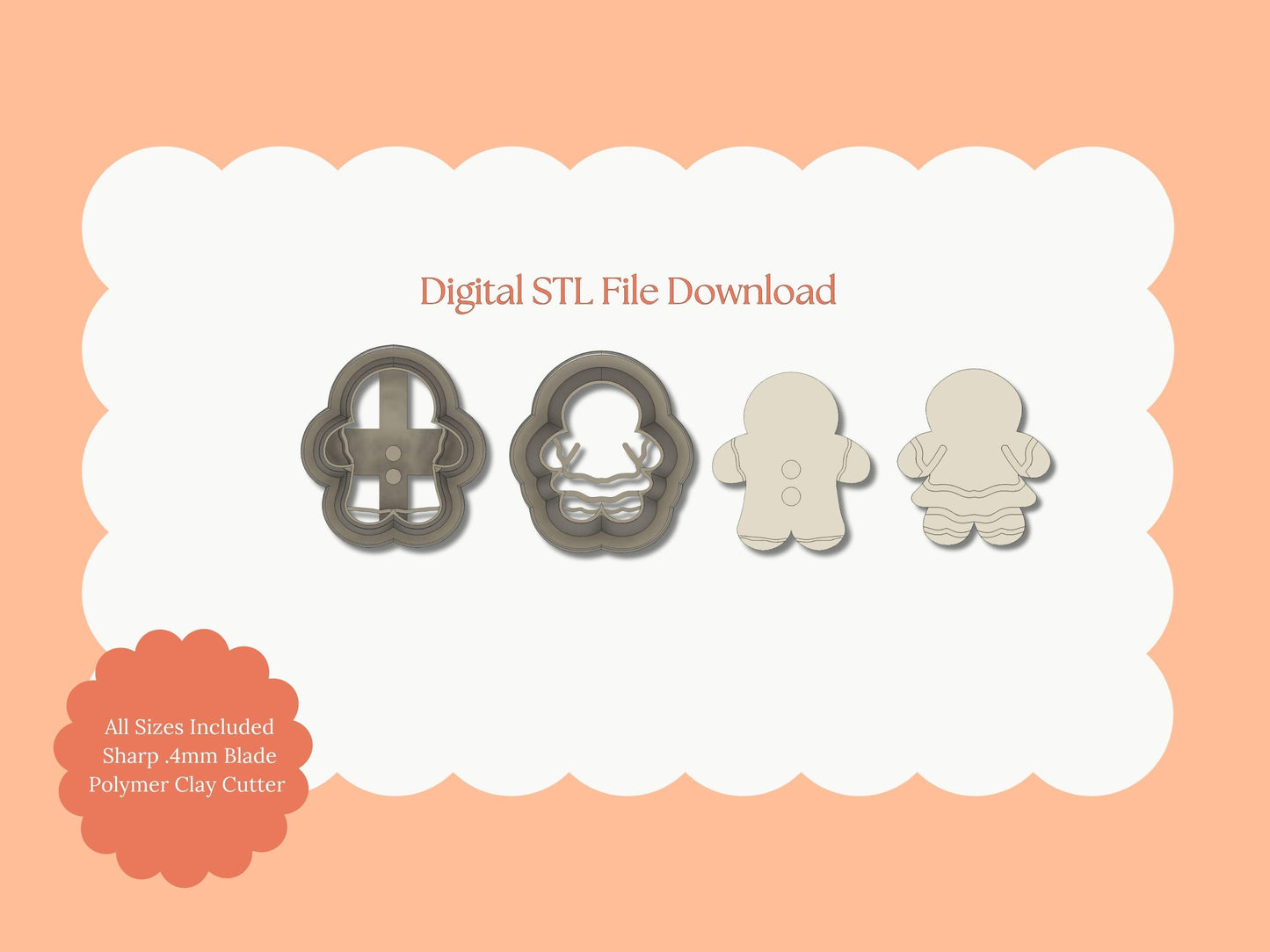 Gingerbread Couple No. 2 Clay Cutters | Gingerbread Couple STL Files – Digital Holiday Cutters for Festive Earrings and Christmas Crafts