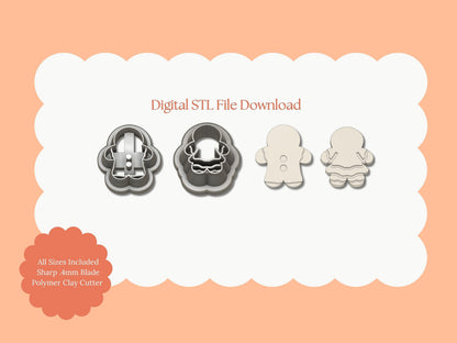 Gingerbread Couple No. 2 Clay Cutters | Gingerbread Couple STL Files – Digital Holiday Cutters for Festive Earrings and Christmas Crafts