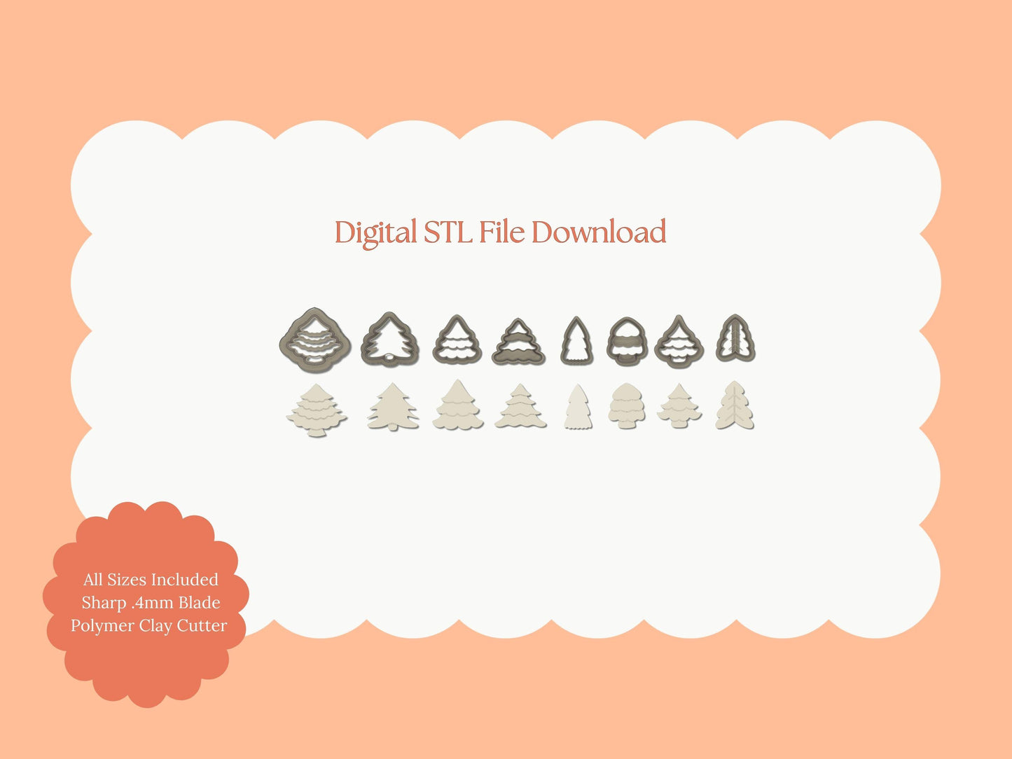 8 Tree Set No. 2 | 8 Tree Set STL File – Digital Holiday Cutter Set for Christmas Earrings & Festive Clay Crafts