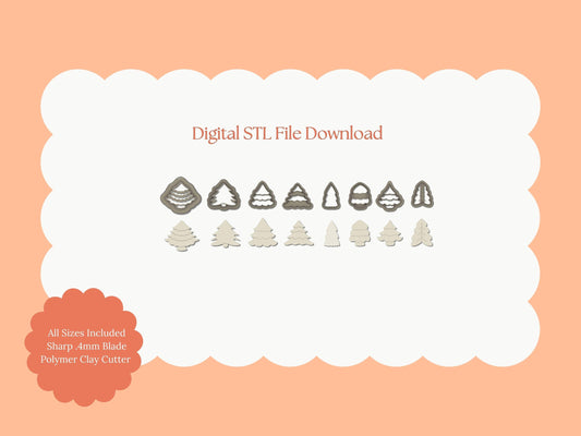 8 Tree Set No. 2 | 8 Tree Set STL File – Digital Holiday Cutter Set for Christmas Earrings & Festive Clay Crafts