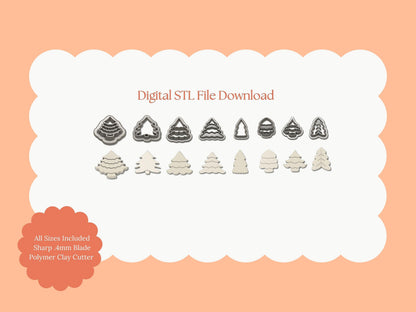 8 Tree Set No. 2 | 8 Tree Set STL File – Digital Holiday Cutter Set for Christmas Earrings & Festive Clay Crafts