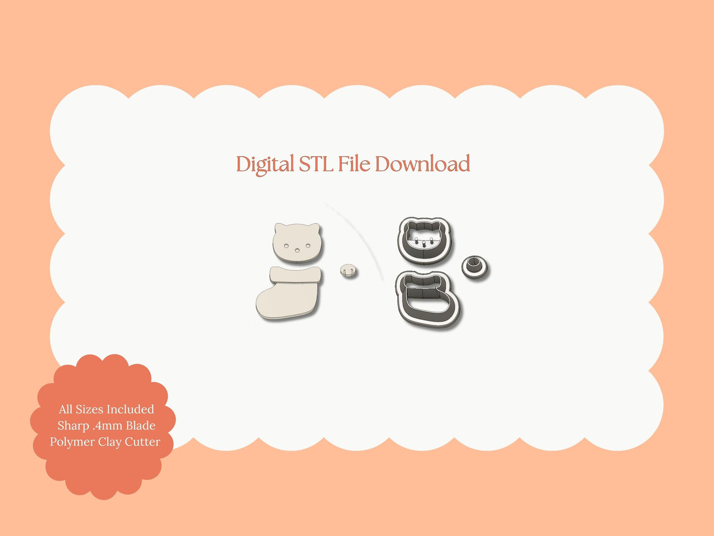 Cat Stocking No. 1 Clay Cutter | Cat Stocking No. 1 STL File – Digital Holiday Cutter for Festive Earrings & Pet Clay Crafts