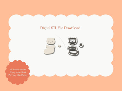 Cat Stocking No. 1 Clay Cutter | Cat Stocking No. 1 STL File – Digital Holiday Cutter for Festive Earrings & Pet Clay Crafts