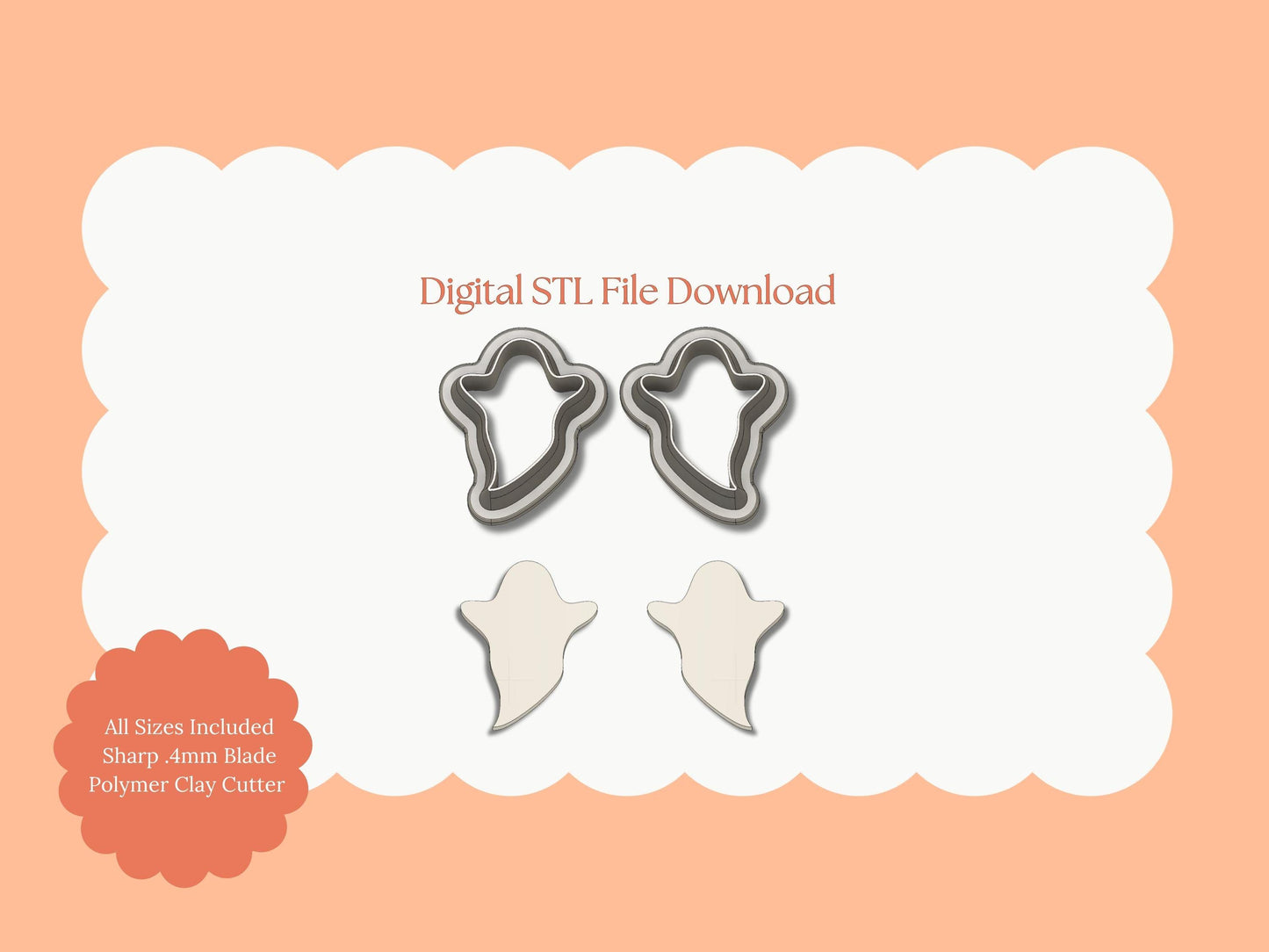 Ghost No. 10 Clay Cutter | Ghost No. 10 STL File – Digital Haunted Cutter for Spooky Earrings & Halloween Crafts