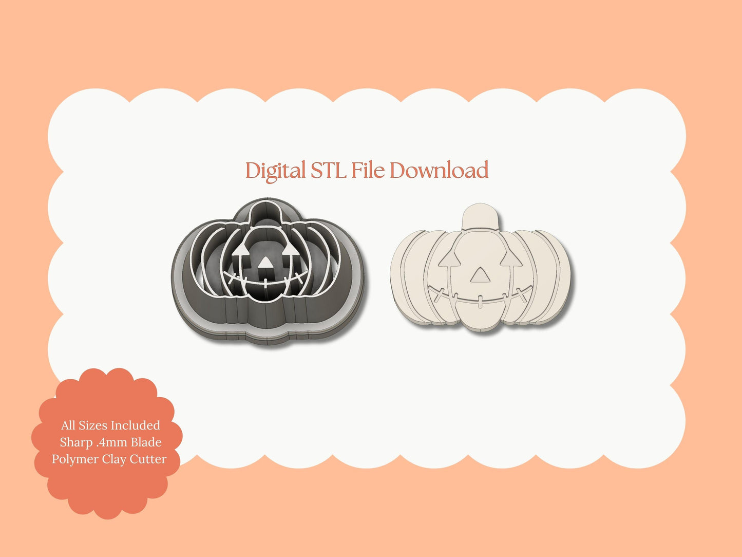 Stitched Mouth Jack O Lantern | STL File Download Halloween Pumpkin Polymer Clay Cutter for DIY Spooky Earrings and Fall Accessories