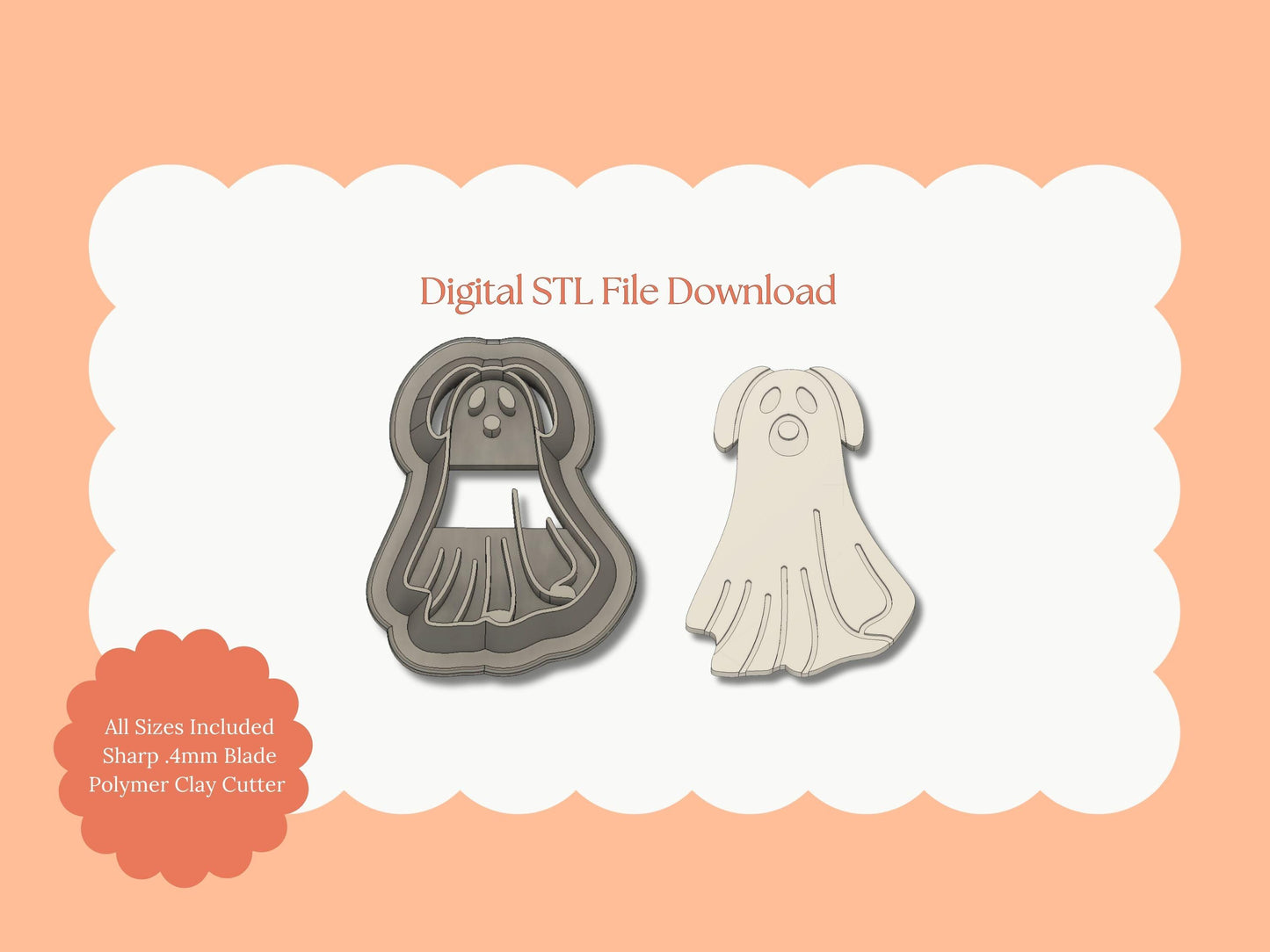 Ghost Dog No. 4 Clay Cutter | Ghost Dog STL File – Digital Haunted Clay Cutter for Halloween Earrings & Cute Spooky Crafts