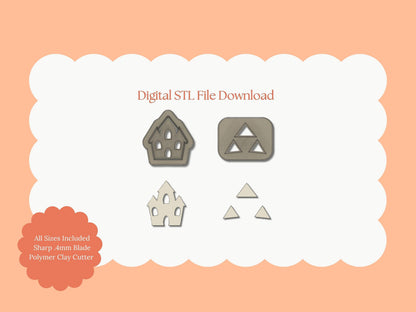 Haunted House No. 3 Clay Cutter | Haunted House STL File – Digital Halloween Cutter for Spooky Earrings and Haunted DIY Crafts
