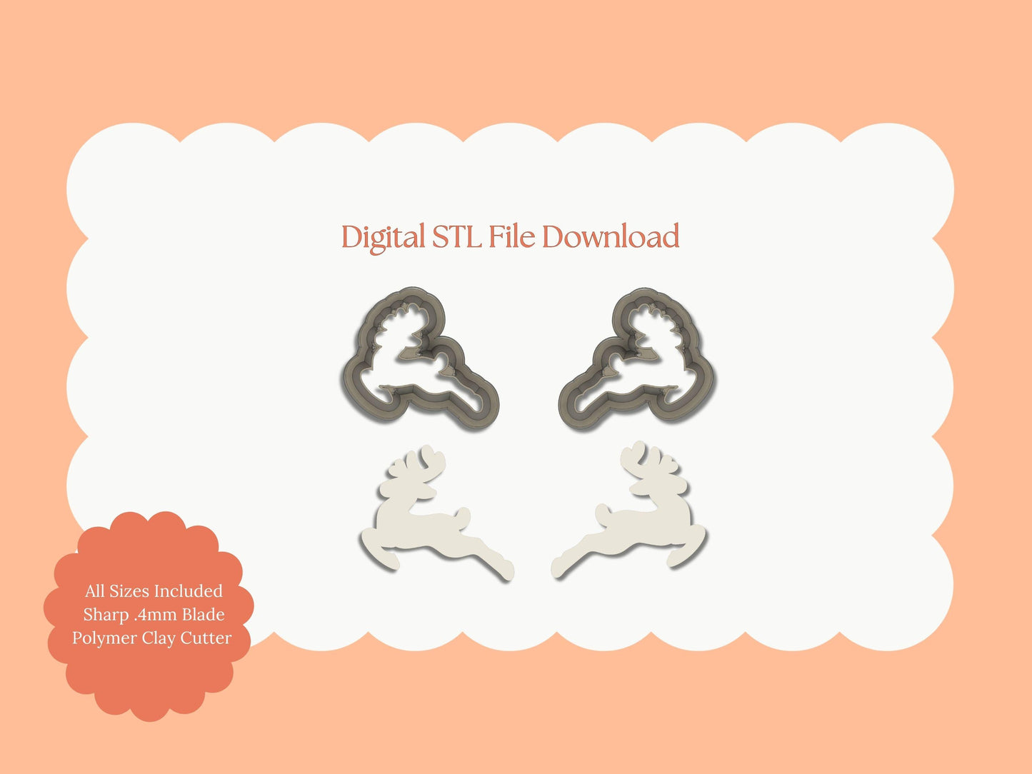 Flying Reindeer Pair Clay Cutter | Flying Reindeer STL Files – Digital Holiday Cutters for Christmas Earrings and Winter Crafts