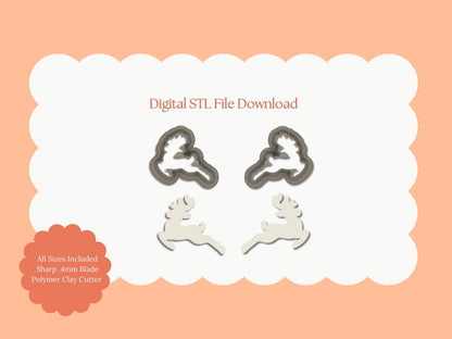 Flying Reindeer Pair Clay Cutter | Flying Reindeer STL Files – Digital Holiday Cutters for Christmas Earrings and Winter Crafts