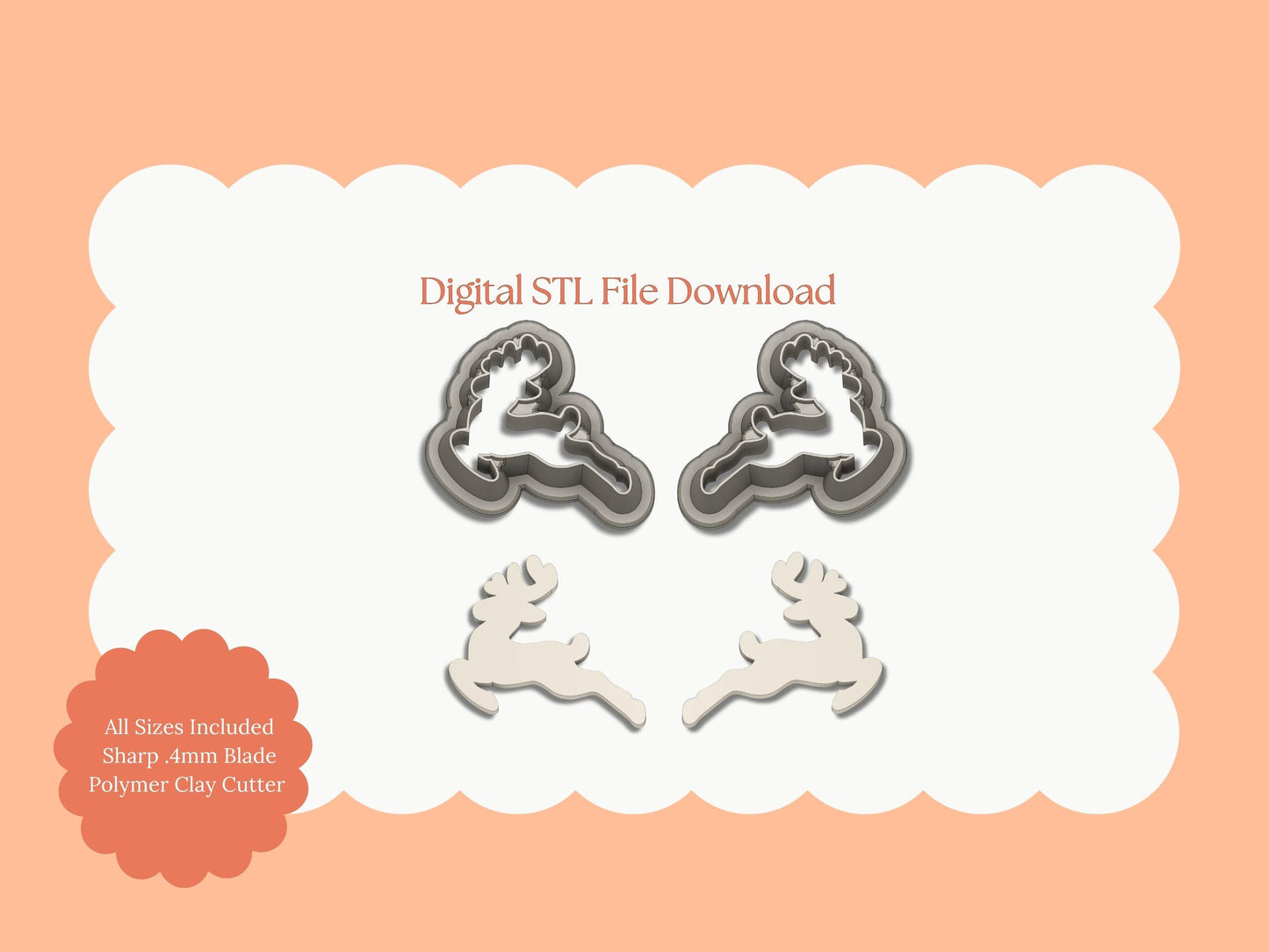 Flying Reindeer Pair Clay Cutter | Flying Reindeer STL Files – Digital Holiday Cutters for Christmas Earrings and Winter Crafts