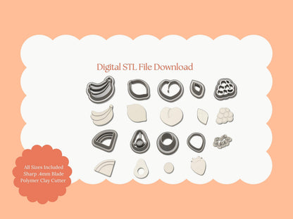 Fruit Stud Pack Clay Cutter | Fruit Stud Pack STL File – Digital Summer Fruit Clay Cutter Set for Earrings & Cute DIY Crafts