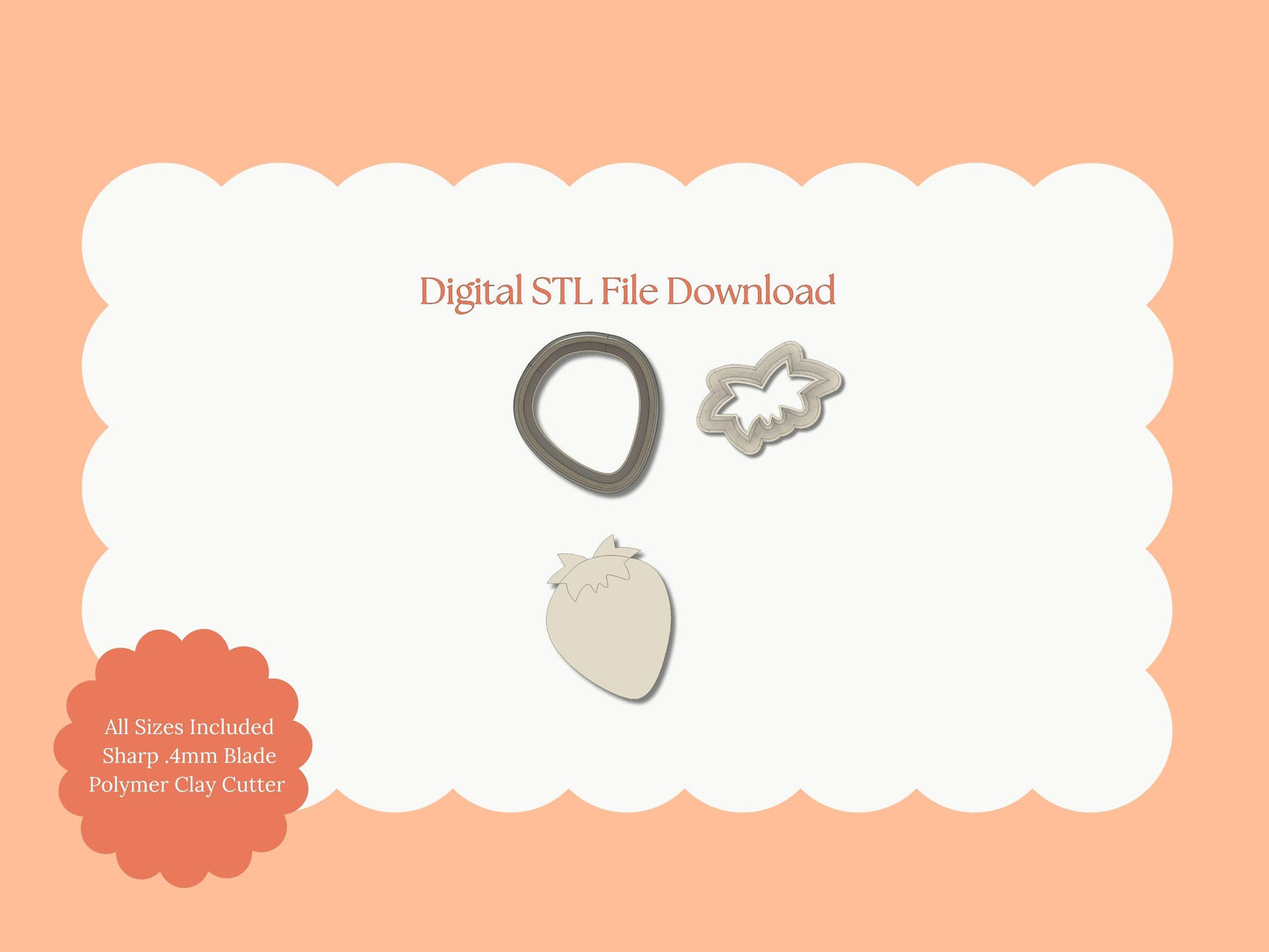Strawberry Clay Cutter | Strawberry STL File – Fruit Digital Cutter for Cute Earrings and Berry-Themed Crafts