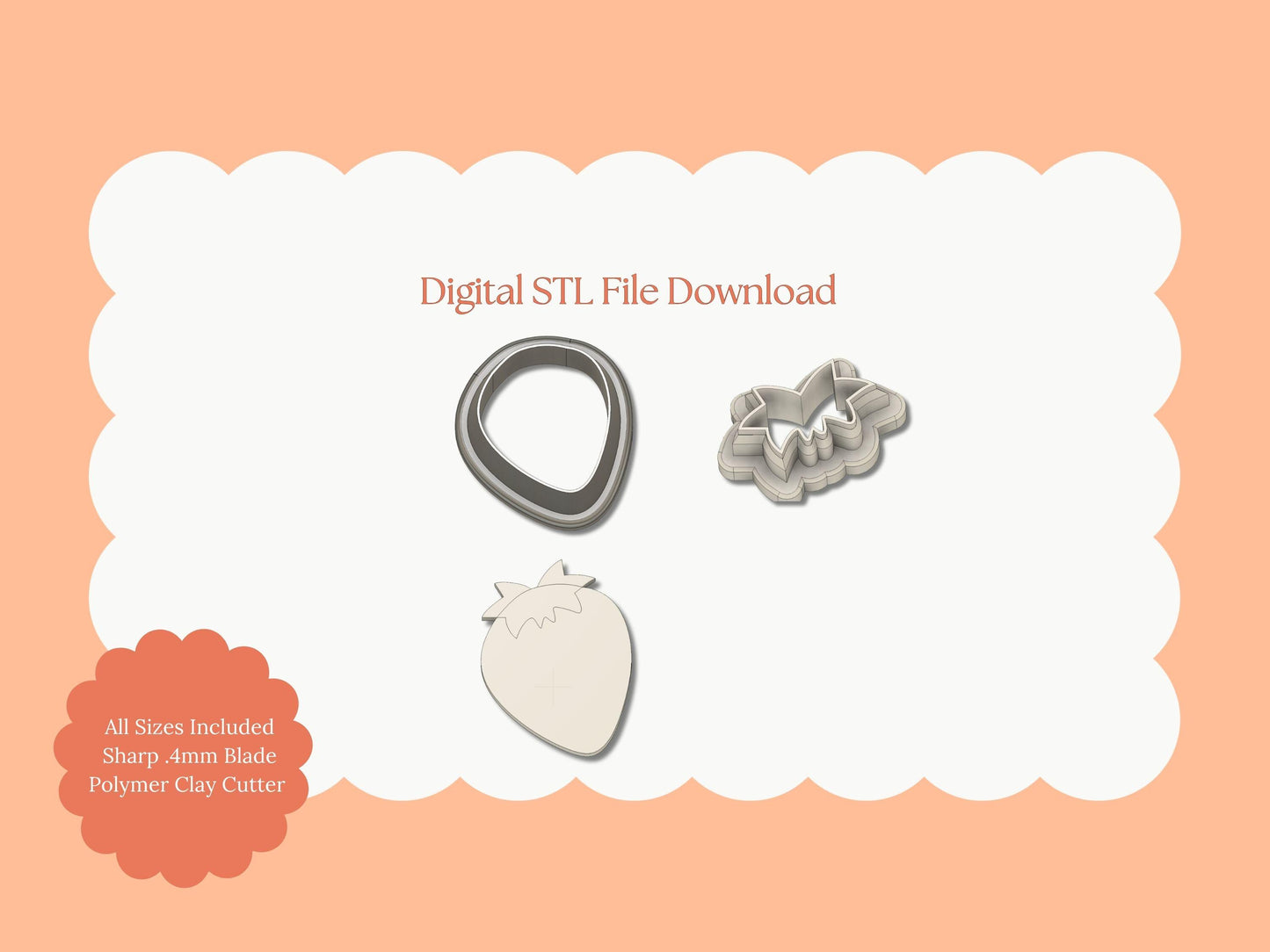 Strawberry Clay Cutter | Strawberry STL File – Fruit Digital Cutter for Cute Earrings and Berry-Themed Crafts