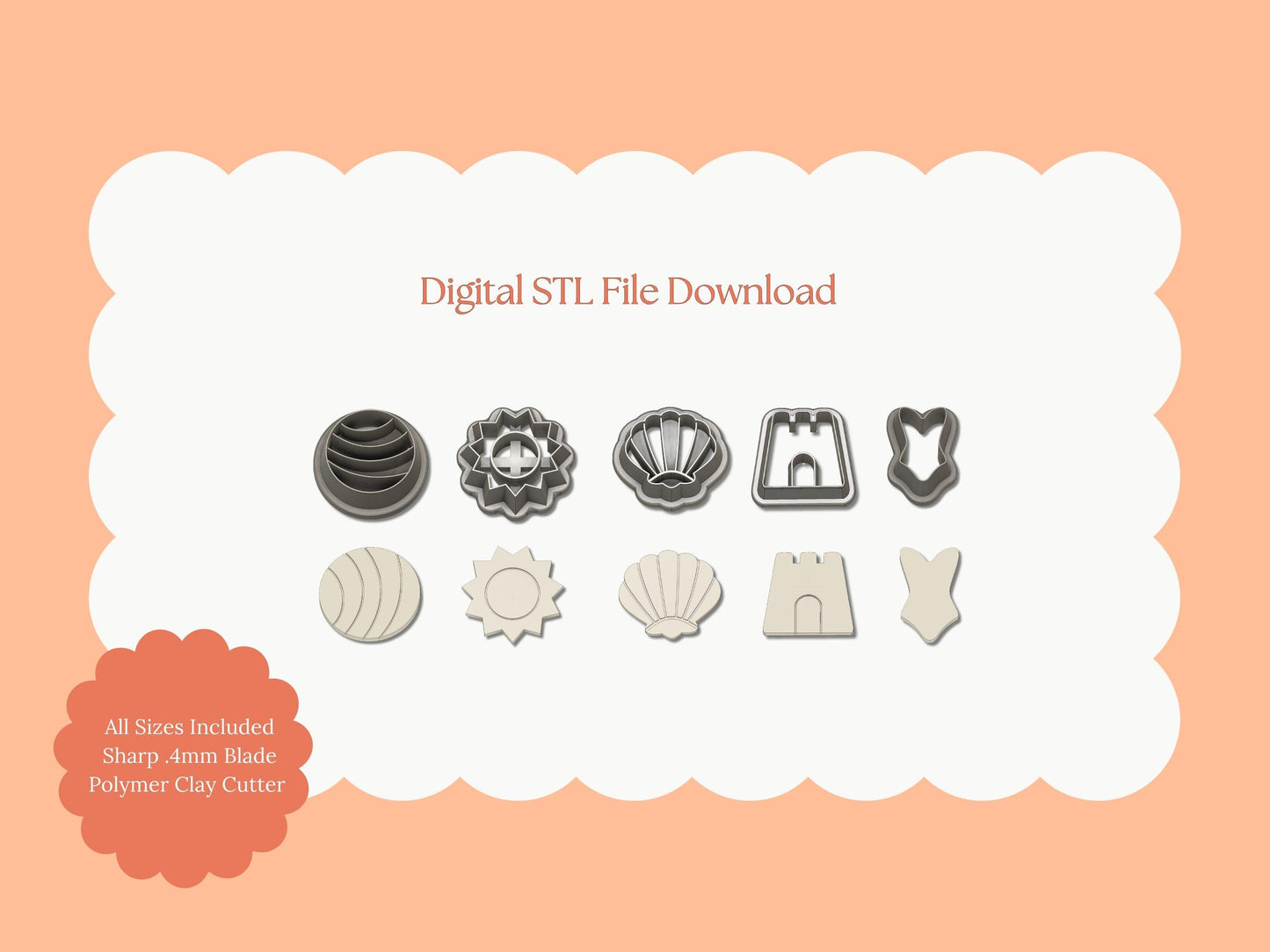 Beach Day Stud Pack Clay Cutters | Beach Day Stud Pack STL File – Digital Summer Cutter Set for Ocean Earrings & Fun Clay Crafts