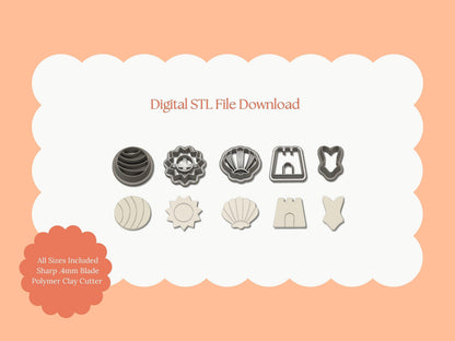 Beach Day Stud Pack Clay Cutters | Beach Day Stud Pack STL File – Digital Summer Cutter Set for Ocean Earrings & Fun Clay Crafts