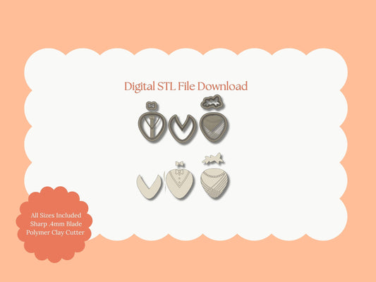 Tuxedo Strawberry Clay Cutter | Tuxedo Strawberry STL File – Dessert Digital Clay Cutter for Valentine Earrings