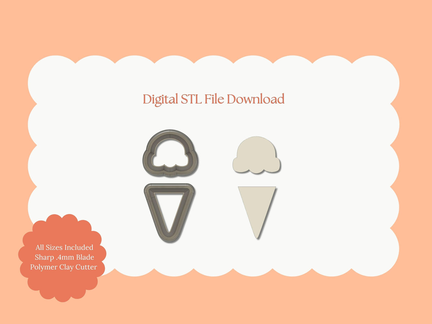 Ice Cream 2 Part Clay Cutter | Ice Cream 2 Part STL File – Digital Frozen Treat Cutter for Dessert Earrings and Sweet Summer Crafts