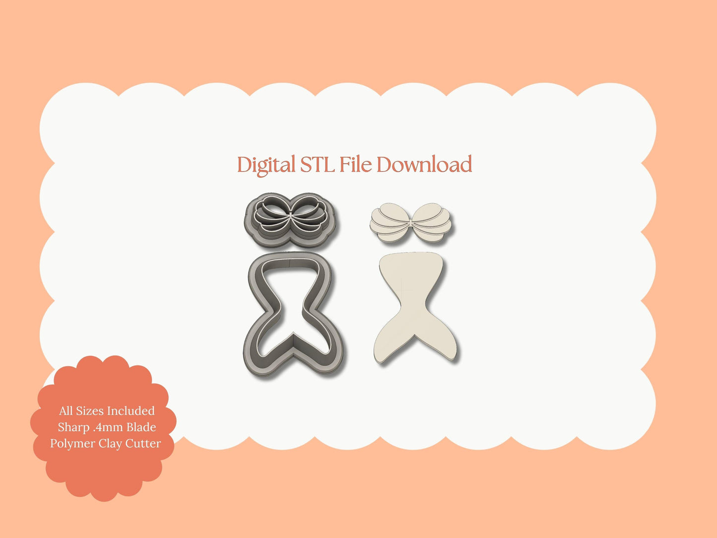 Mermaid Two Part Clay Cutter | Mermaid STL File – Digital Ocean Cutter for Magical Earrings and Sea-Themed Crafts