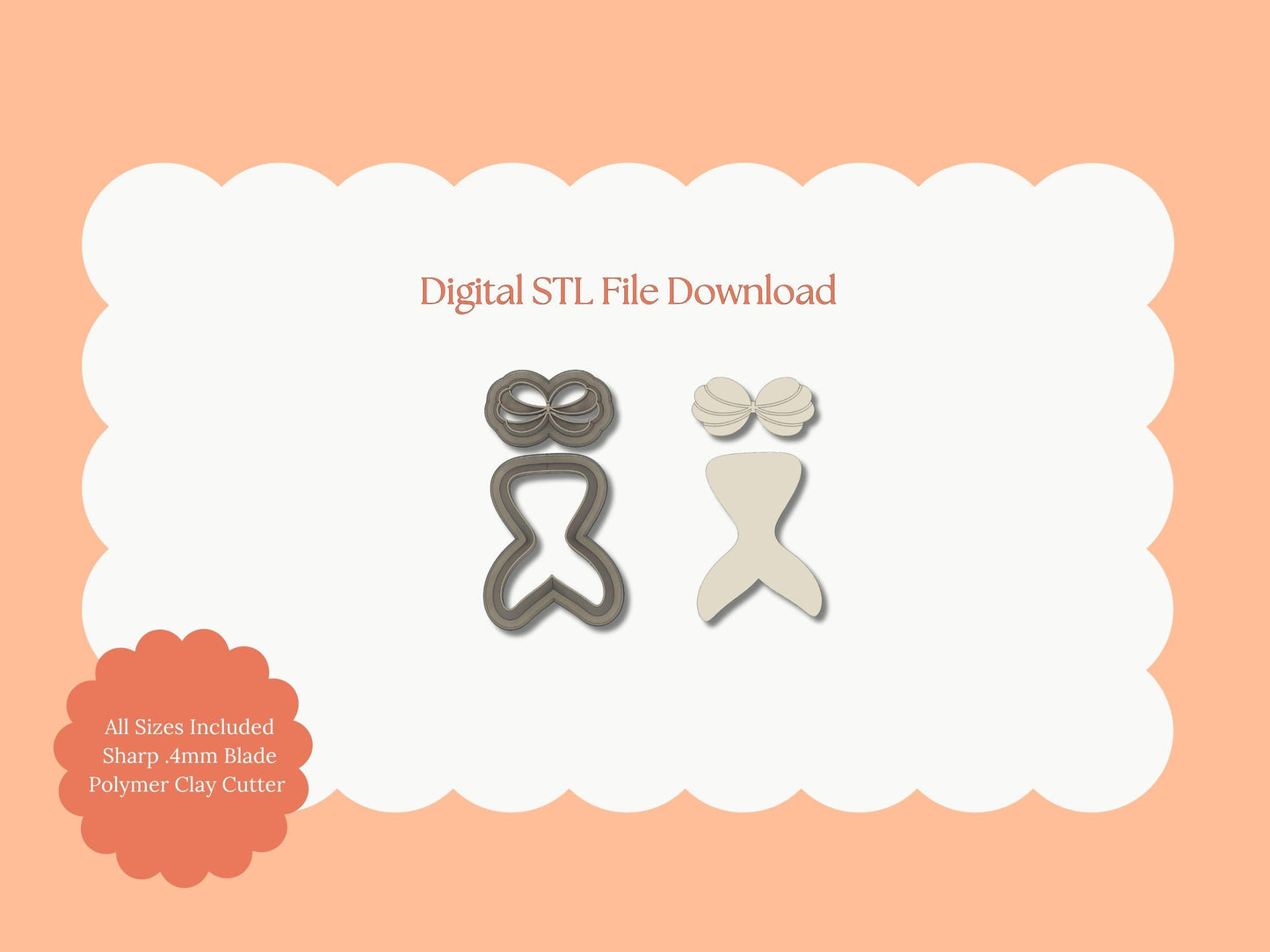 Mermaid Two Part Clay Cutter | Mermaid STL File – Digital Ocean Cutter for Magical Earrings and Sea-Themed Crafts