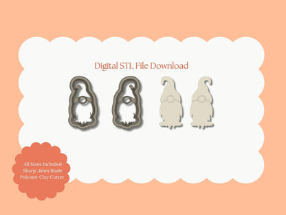 Gnome No. 2 Clay Cutter | Gnome STL File – Digital Winter Gnome Cutter for Holiday Earrings and Crafts