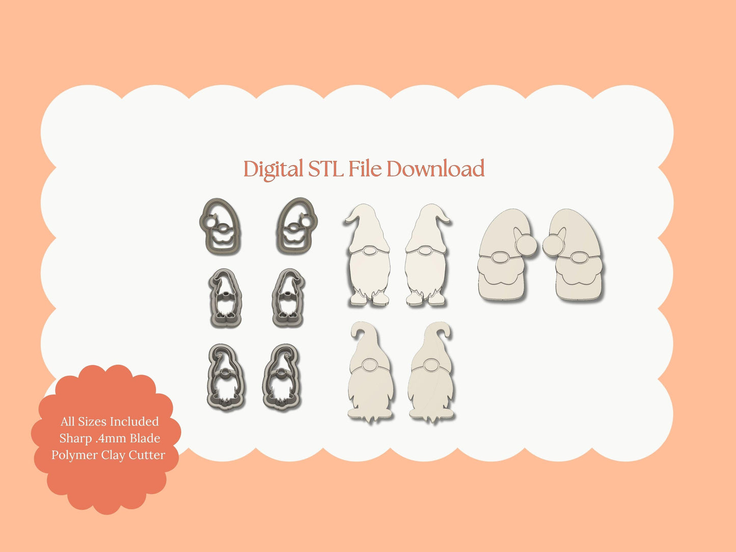 Gnome Trio Mirrored Set Clay Cutter | Gnome Trio STL Files – Digital Holiday Gnome Cutters for Christmas Earrings and Winter Crafts