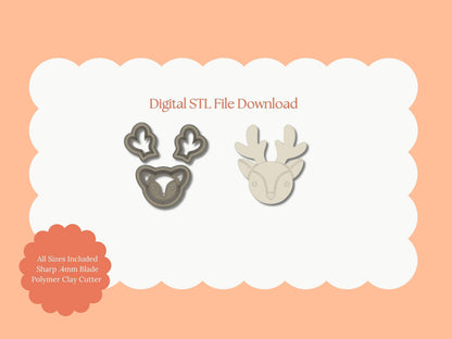 Reindeer Head No. 3 Clay Cutter | Reindeer Head STL File – Digital Holiday Cutter for Cute Christmas Earrings and Winter Crafts