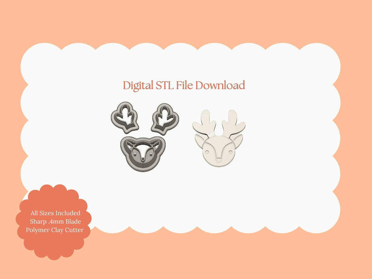 Reindeer Head No. 3 Clay Cutter | Reindeer Head STL File – Digital Holiday Cutter for Cute Christmas Earrings and Winter Crafts