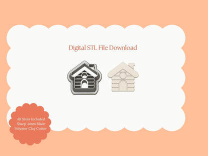 Log Cabin Clay Cutter | Log Cabin STL File – Rustic Digital Clay Cutter for Winter Earrings and Cottage Accessories