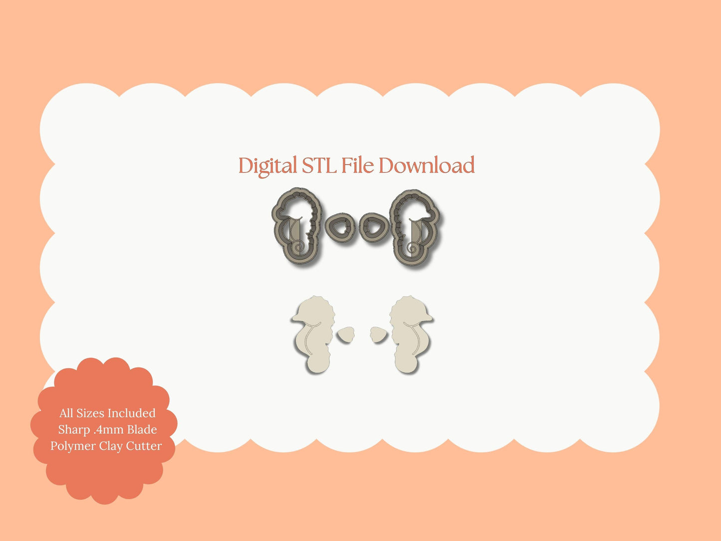 Sea Horse No. 3 Clay Cutter | Sea Horse STL File – Digital Beach Clay Cutter for Nautical Earrings and Ocean-Themed Crafts