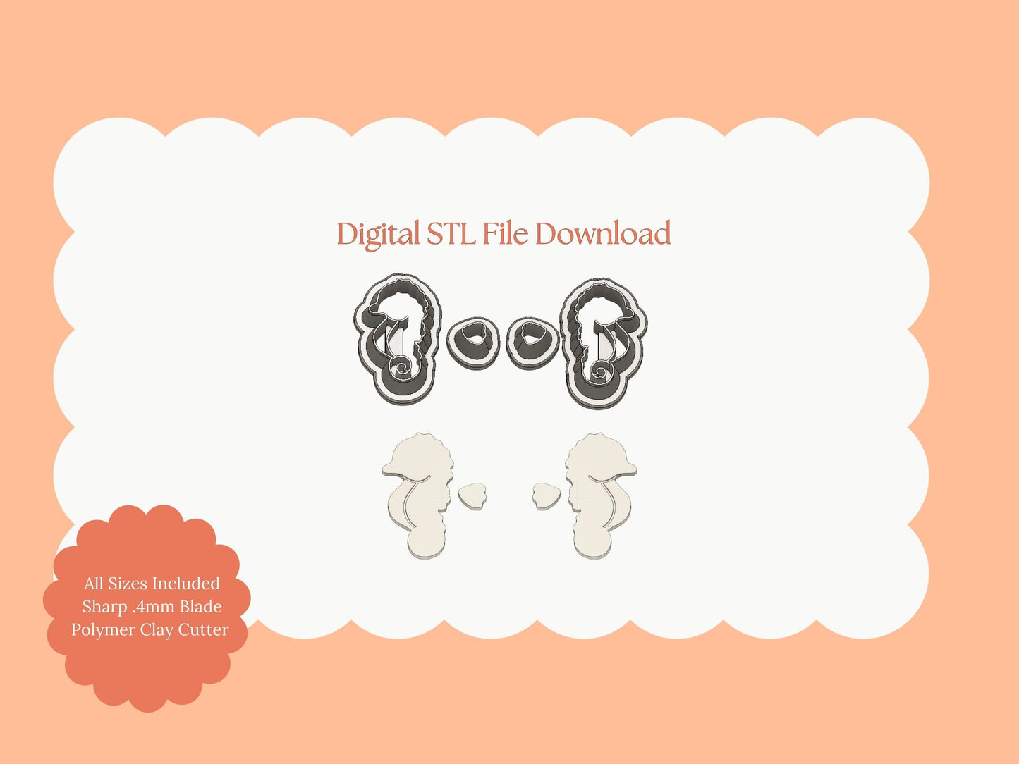 Sea Horse No. 3 Clay Cutter | Sea Horse STL File – Digital Beach Clay Cutter for Nautical Earrings and Ocean-Themed Crafts