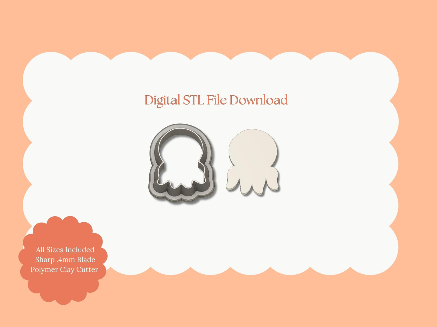 Octopus No. 2 Clay Cutter | Octopus STL File – Digital Coastal Cutter for Sea-Themed Earrings and Ocean Clay Projects