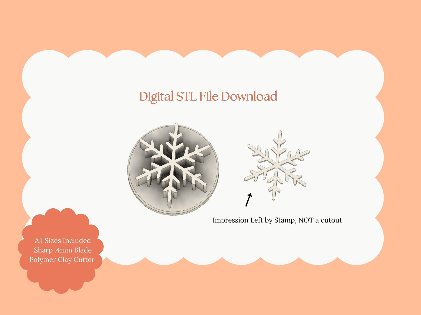 Snowflake Stamp Clay Cutter | Snowflake Stamp STL File – Digital Winter Cutter for Festive Earrings and Holiday Clay Projects