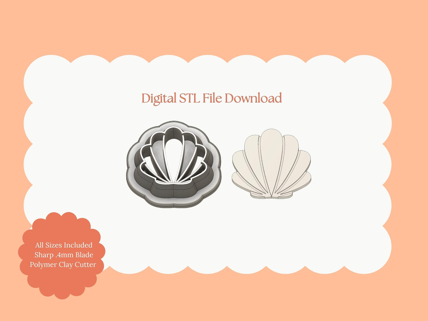Seashell No. 5 Clay Cutter | Seashell STL File – Ocean Clay Cutter for Beach Earrings and Coastal Polymer Crafts