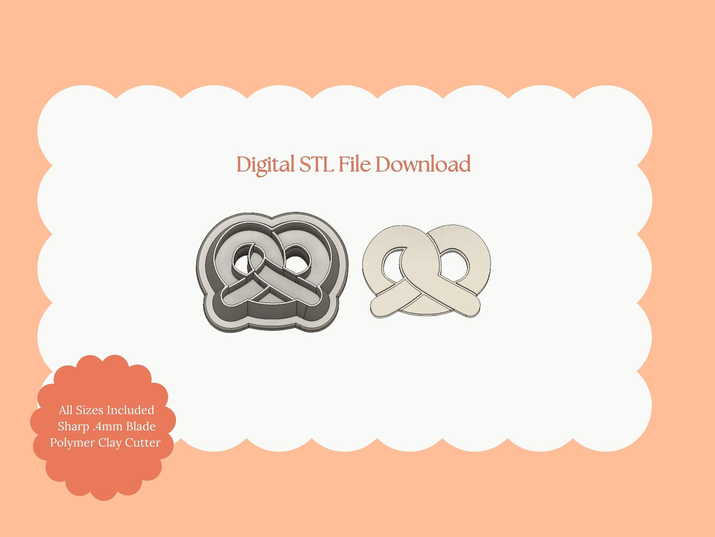 Pretzel Clay Cutter | Pretzel STL File – Digital Food Cutter for Snack Earrings and Whimsical Polymer Crafts