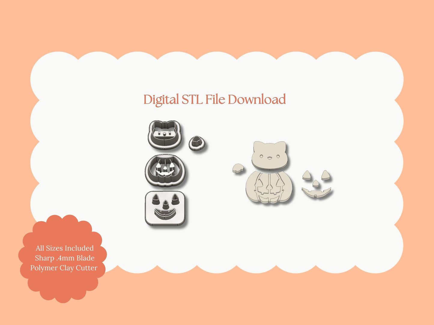 Cat Jack O'Lantern Clay Cutter | Cat Jack O'Lantern STL File – Digital Halloween Cutter for Spooky Earrings & Cute Clay Crafts