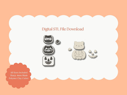 Cat Jack O'Lantern Clay Cutter | Cat Jack O'Lantern STL File – Digital Halloween Cutter for Spooky Earrings & Cute Clay Crafts