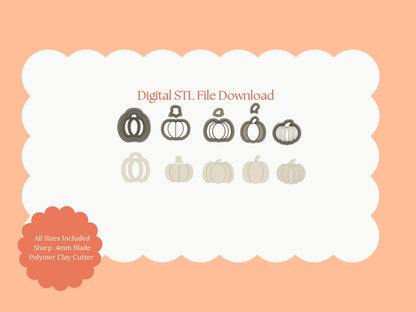 Pumpkin Set of 5 Clay Cutters | Pumpkin Set of 5 STL Files – Digital Fall Cutter Set for Autumn Earrings and Halloween Craft Projects