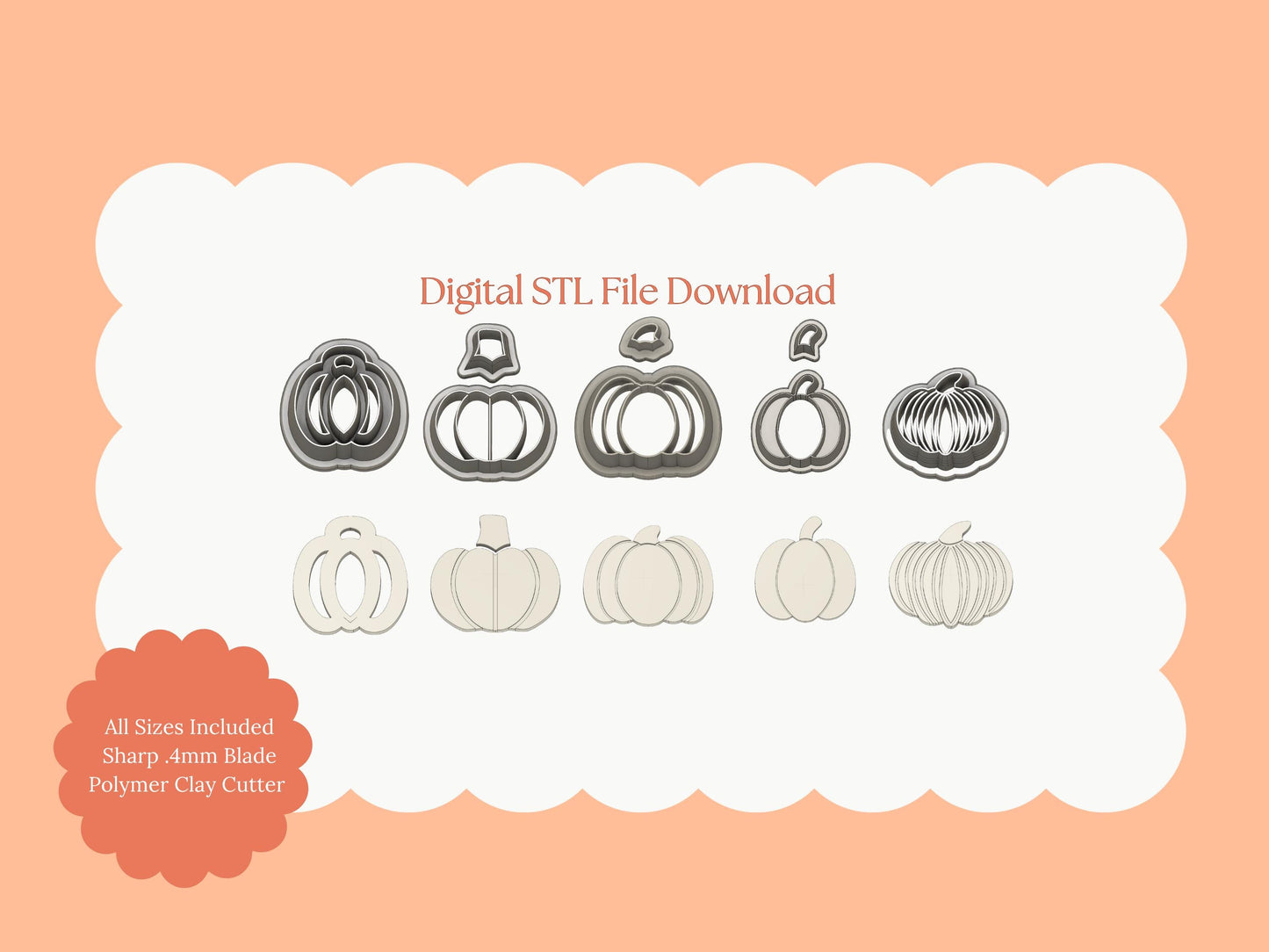 Pumpkin Set of 5 Clay Cutters | Pumpkin Set of 5 STL Files – Digital Fall Cutter Set for Autumn Earrings and Halloween Craft Projects